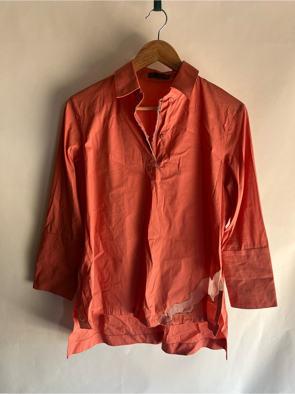 Sheis So Popover Blouse Orange Peach Sz 40 Italian Snap Long Sleeve EUC Boho